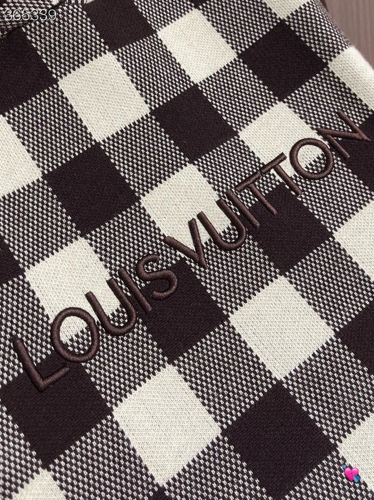Louis Vuitton2026 New Men's Fashion Casual Letter Embroidery Color blocked Grid Knitted Hoodie卫衣 | L