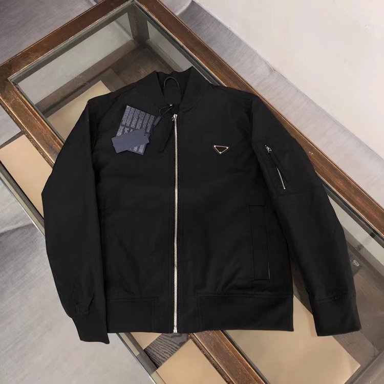 Prada men's jacket baseball collar zipper jacket cardigan solid color men's casu