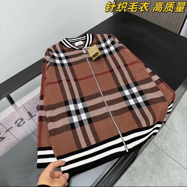 Burberry Knitted Sweater Splicing Checkered Cardigan Light Luxury Jacket Men's Trendy Brand | Litbuu