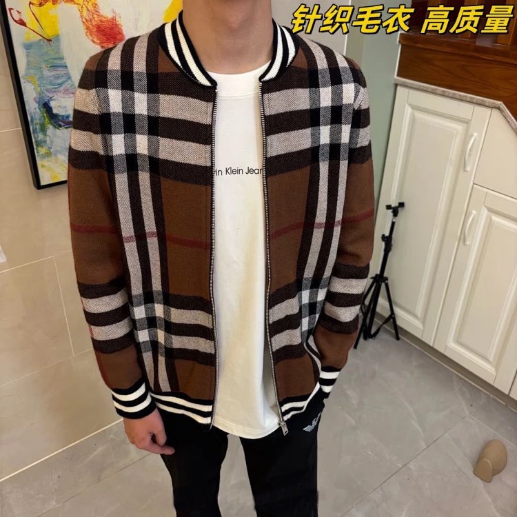 Burberry Knitted Sweater Splicing Checkered Cardigan Light Luxury Jacket Men's Trendy Brand | Litbuu