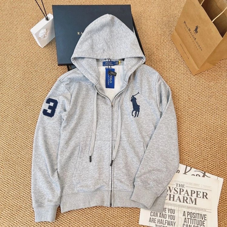 POLORalph Lauren hooded cardigan zipper jacket unisex ponytail with fleece warm hoodie | Litbuuy Sp