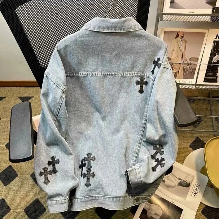 Chrome Hearts light luxury denim jacket, spring and autumn jacket, unisex trendy brand jacket | Litb