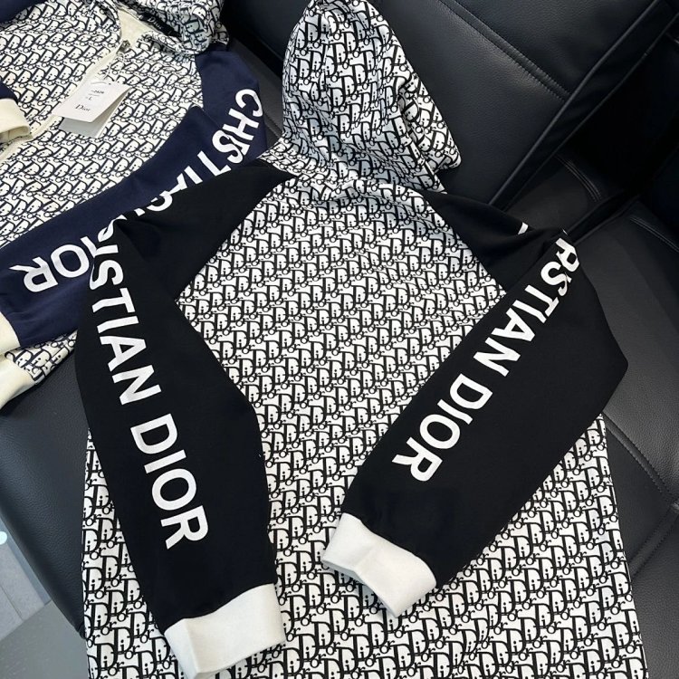 DIOR Light Luxury Full Print Spring and Autumn Coat unisex trendy brand cardigan hooded jacket | Lit