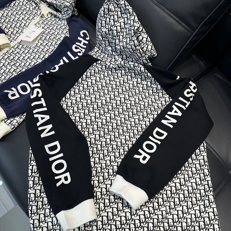 DIOR Light Luxury Full Print Spring and Autumn Coat unisex trendy brand cardigan hooded jacket | Lit