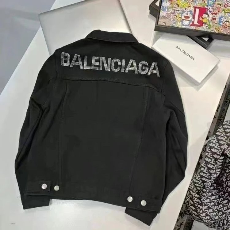 Balenciaga light luxury jacket, unisex denim cardigan, rhinestone jacket, long sleeved top | Litbuuy