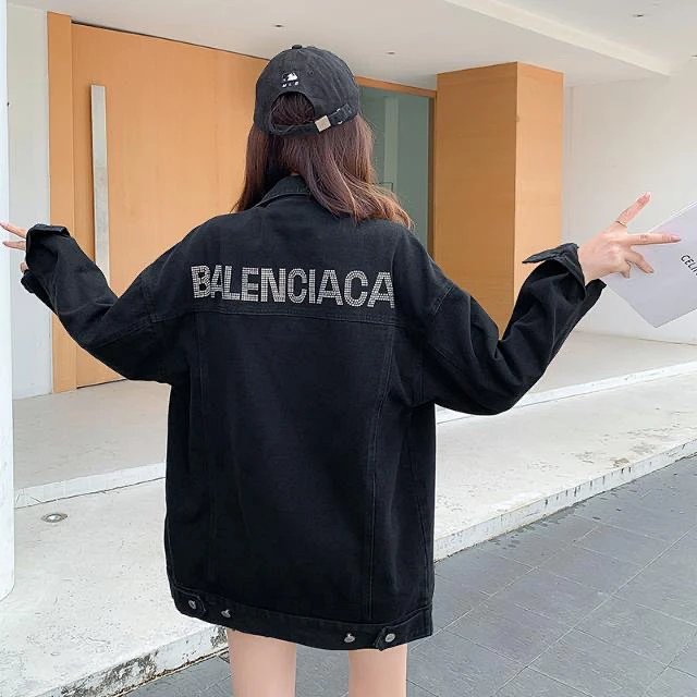 Balenciaga light luxury jacket, unisex denim cardigan, rhinestone jacket, long sleeved top | Litbuuy
