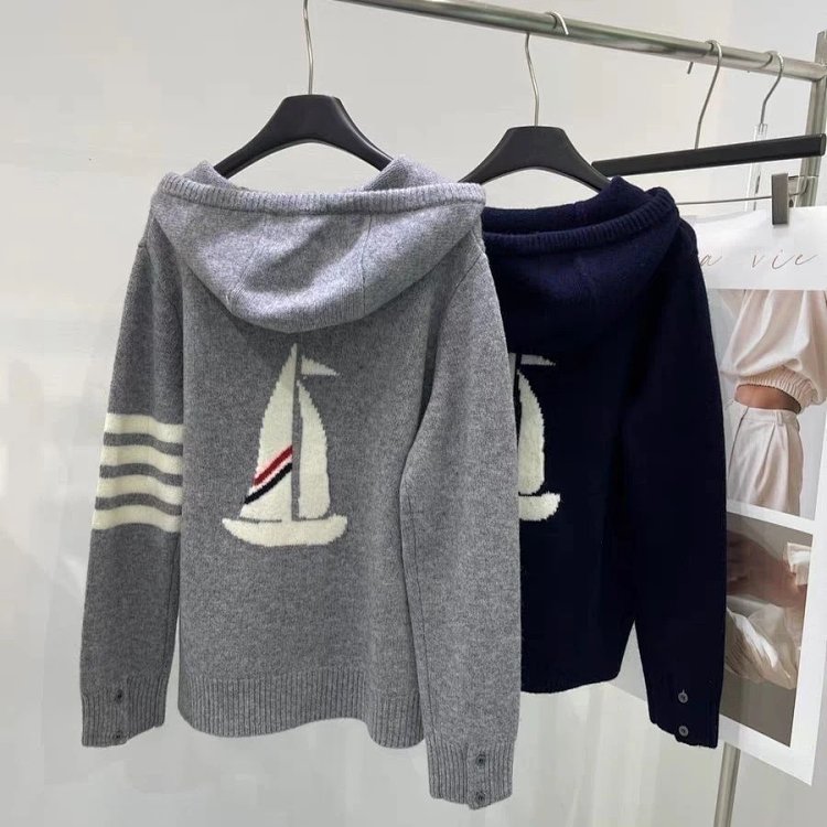 Sailing knitted cardigan sweater jacket with four stripes long sleeved top for b