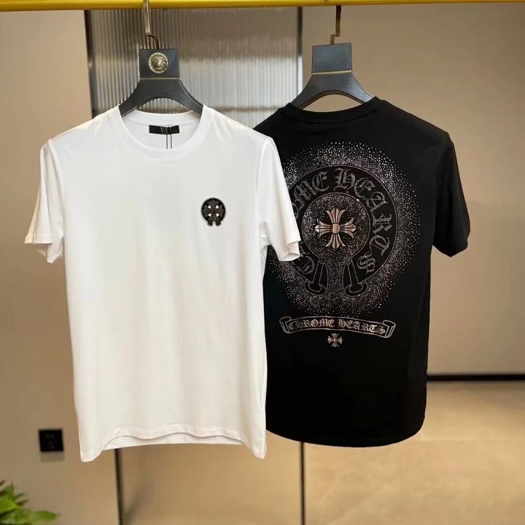 Chrome Hearts  Hot Diamond Light Luxury Short Sleeve T-shirt Black Unisex CH Short Sleeve Light Luxu