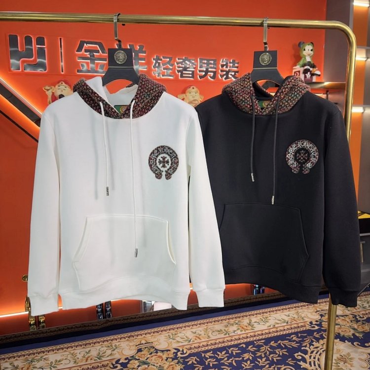 Chrome Hearts hooded sweatshirt, autumn and winter cross long sleeves with velvet embroidery jacket