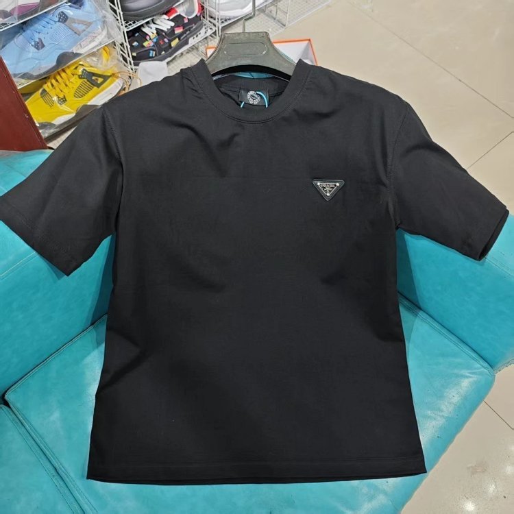Prada Light Luxury Business Short Sleeve T-shirt Men's White Grey Half Sleeve Top | Litbuuy Spreadsh