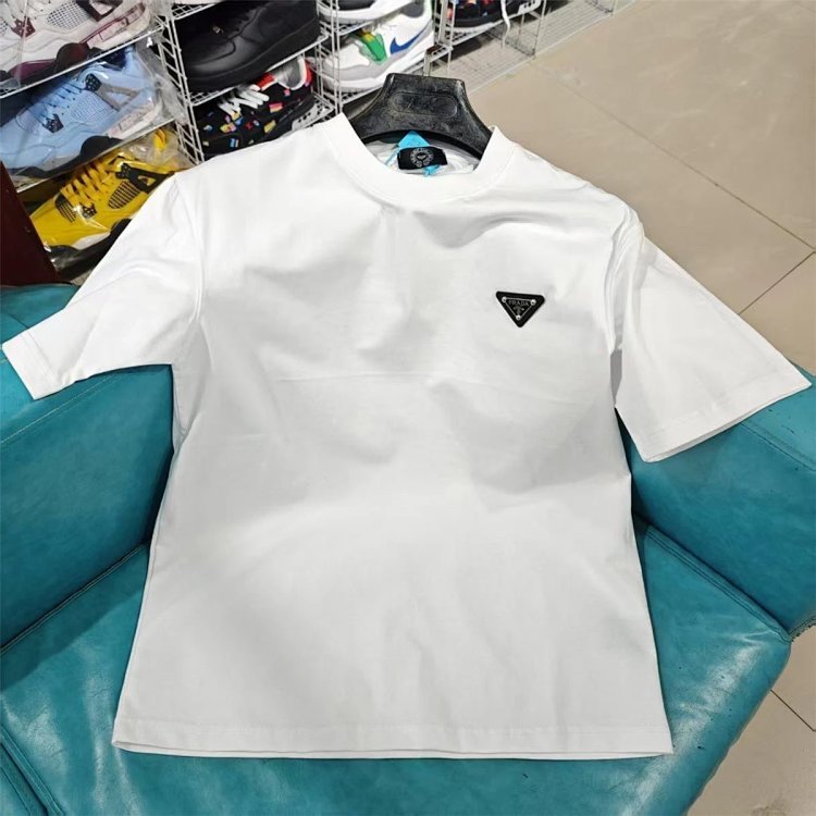 Prada Light Luxury Business Short Sleeve T-shirt Men's White Grey Half Sleeve Top | Litbuuy Spreadsh