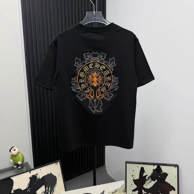 Chrome Hearts Light Luxury Embroidered Short Sleeve T-shirt Black and White Unisex | Litbuuy Spreads