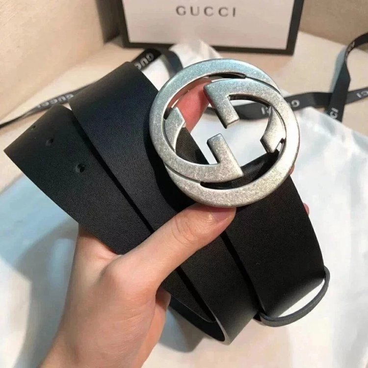 Gucci counter version men's belt double buckle business casual belt smooth buckle pants belt | Litbu