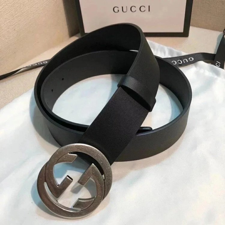 Gucci counter version men's belt double buckle business casual belt smooth buckle pants belt | Litbu