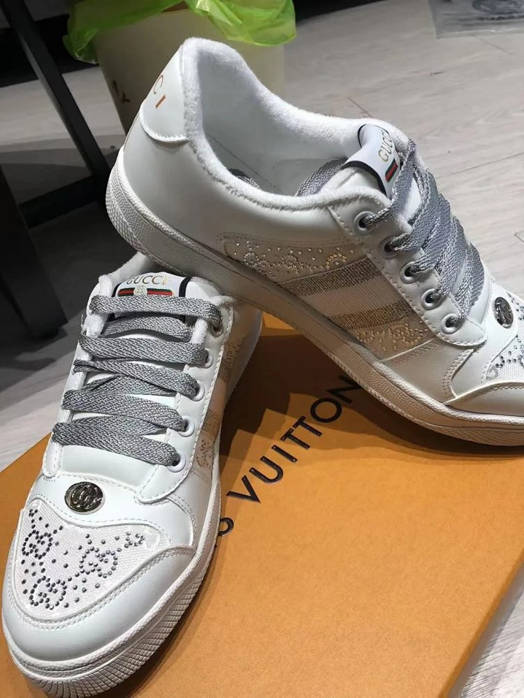 GUCCI dirty shoes, white rhinestone style fashionable board shoes | Litbuuy Spreadsheet