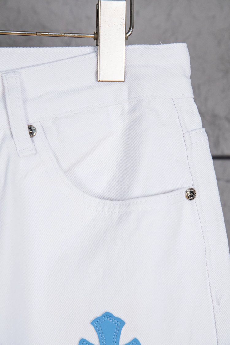 Chrome Hearts  Cross white blue label leather jeans pants | Litbuuy Spreadsheet