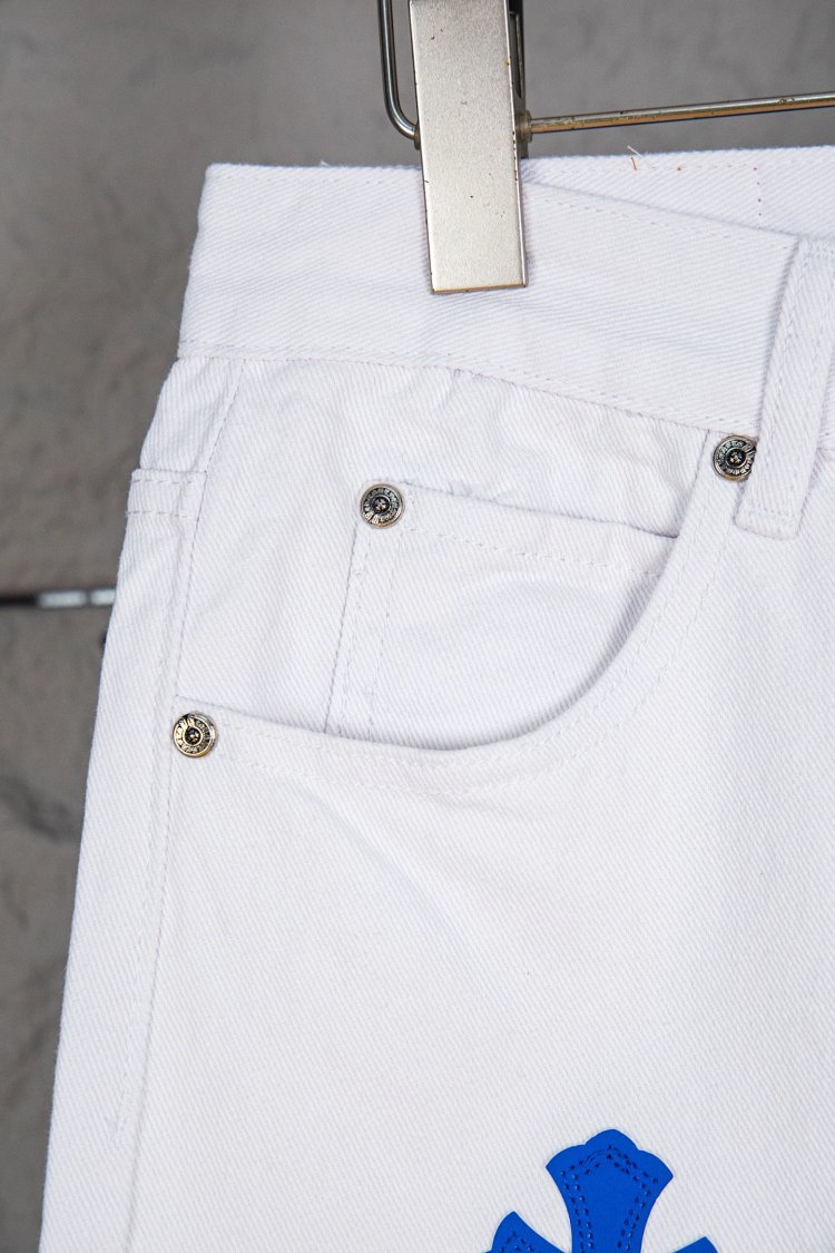 Chrome Hearts  Cross white blue label leather jeans pants | Litbuuy Spreadsheet