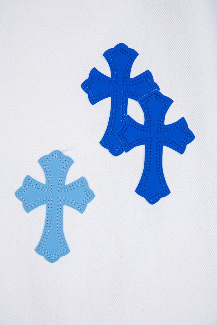Chrome Hearts  Cross white blue label leather jeans pants | Litbuuy Spreadsheet