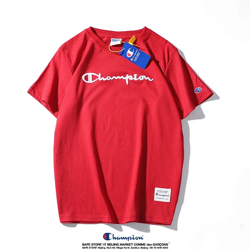 Champion Simple 3D Embroidered Cotton Short sleeved T-shirt | Litbuuy Spreadsheet