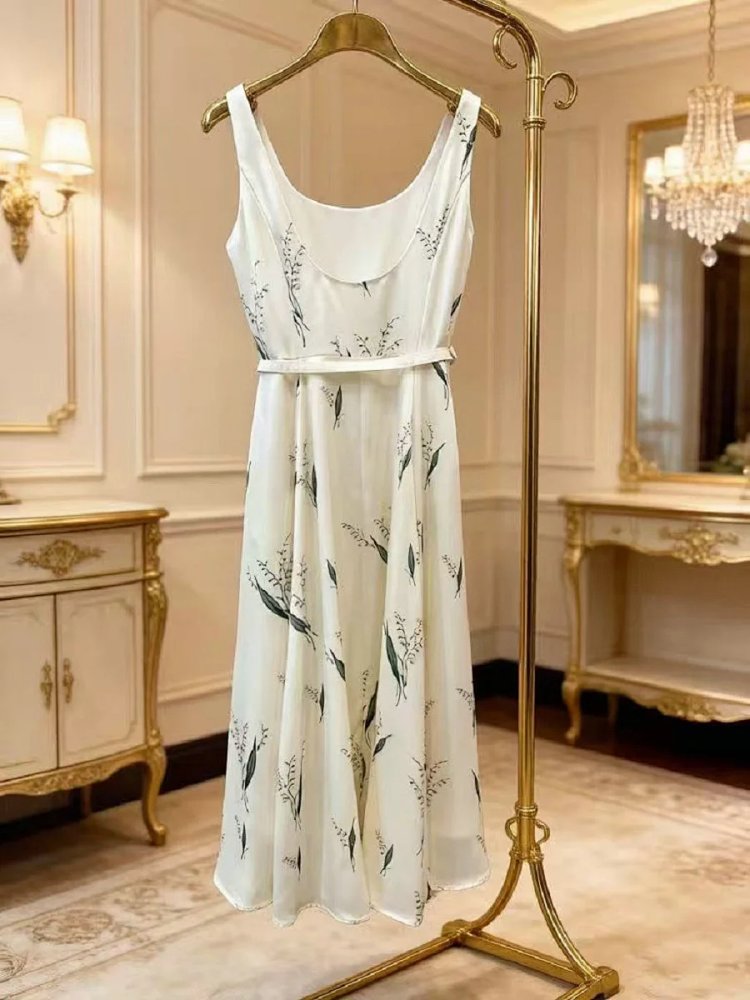 skirrt  Summer new product French retro lily of the valley print suspender skirt | Litbuuy Spreadshe
