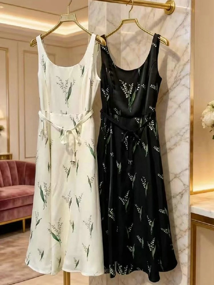 skirrt  Summer new product French retro lily of the valley print suspender skirt | Litbuuy Spreadshe