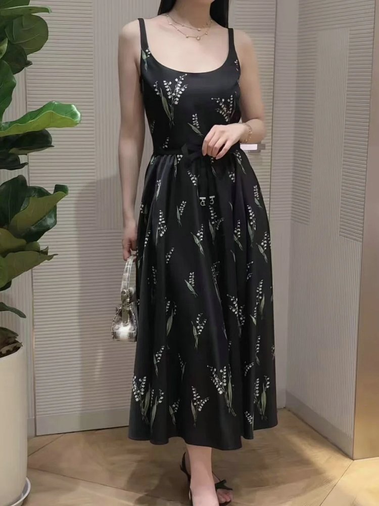skirrt  Summer new product French retro lily of the valley print suspender skirt | Litbuuy Spreadshe
