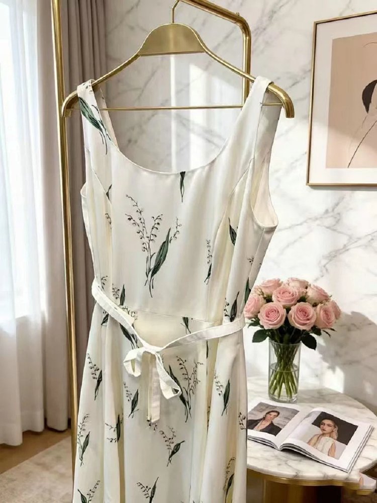skirrt  Summer new product French retro lily of the valley print suspender skirt | Litbuuy Spreadshe