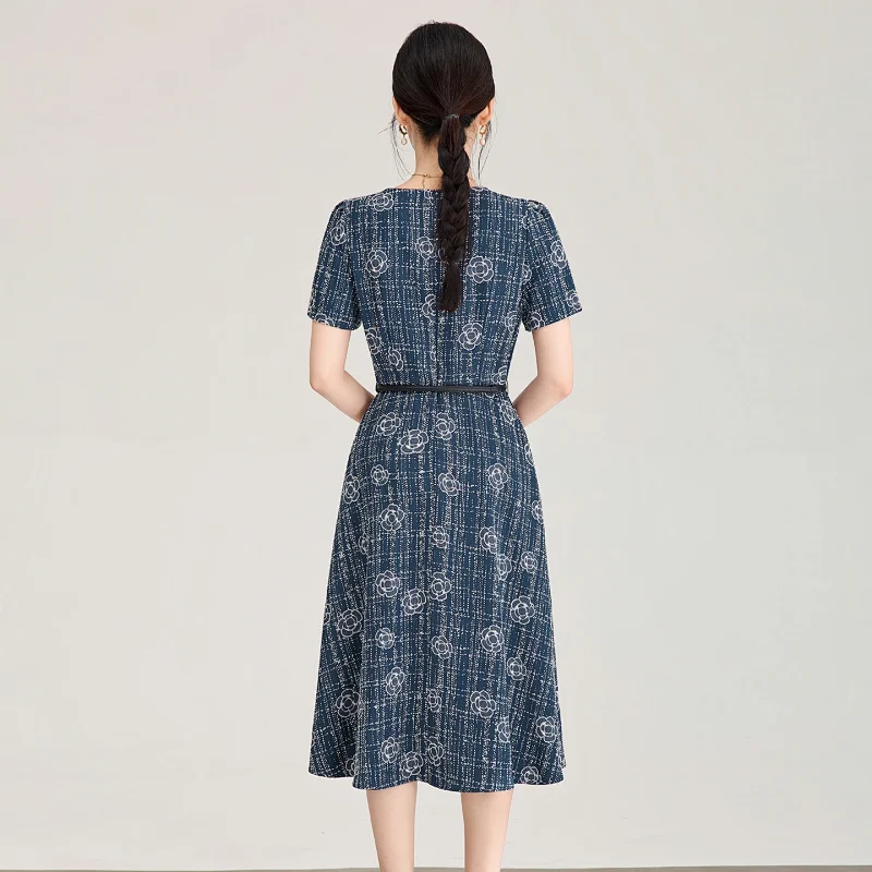 Summer New Product Light Luxury Camellia Jacquard Knitted Tencel Waist slimming Dress | Litbuuy Spre