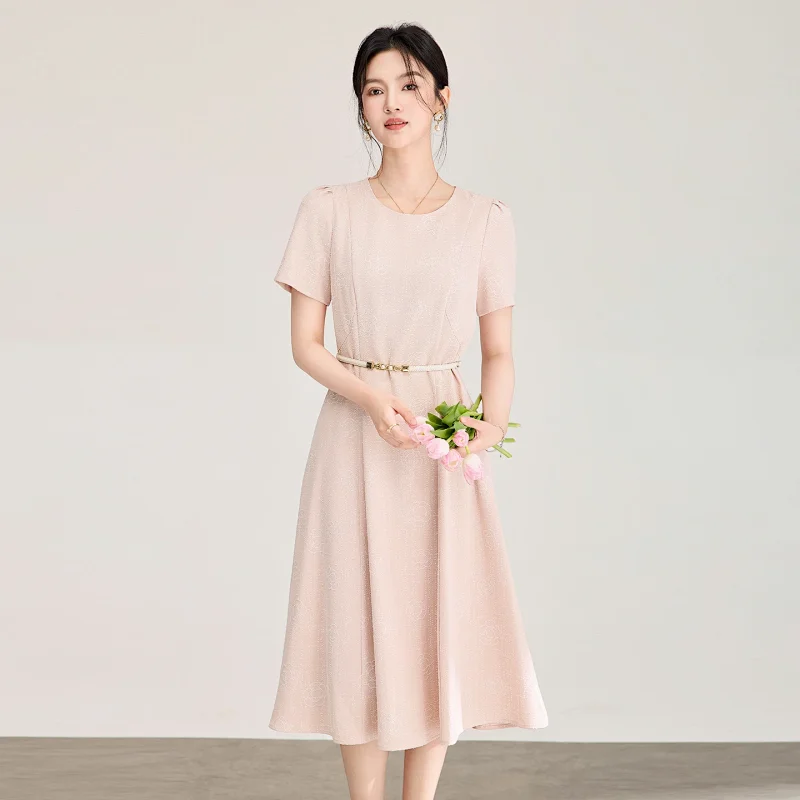Summer New Product Light Luxury Camellia Jacquard Knitted Tencel Waist slimming Dress | Litbuuy Spre