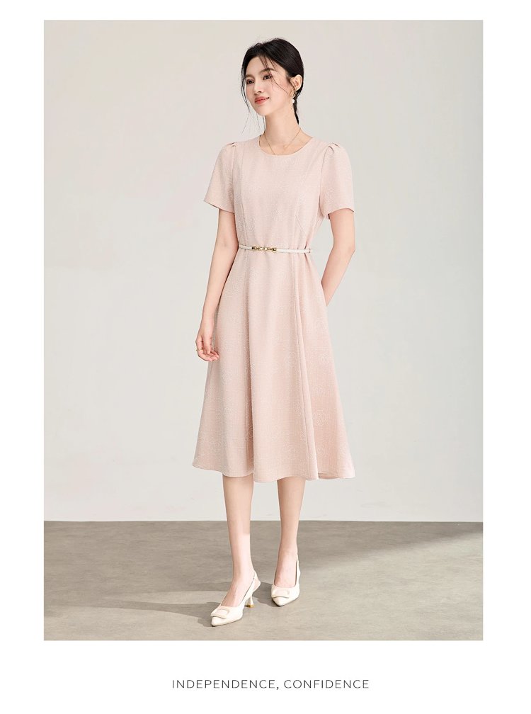 Summer New Product Light Luxury Camellia Jacquard Knitted Tencel Waist slimming Dress | Litbuuy Spre