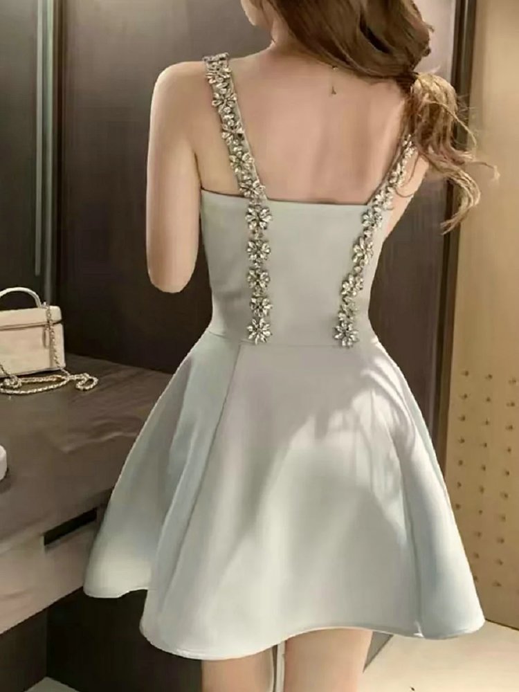 skiirt Summer new French heavy industry rhinestone suspender dress | Litbuuy Spreadsheet