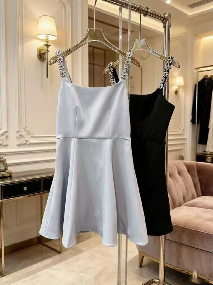 skiirt Summer new French heavy industry rhinestone suspender dress | Litbuuy Spreadsheet