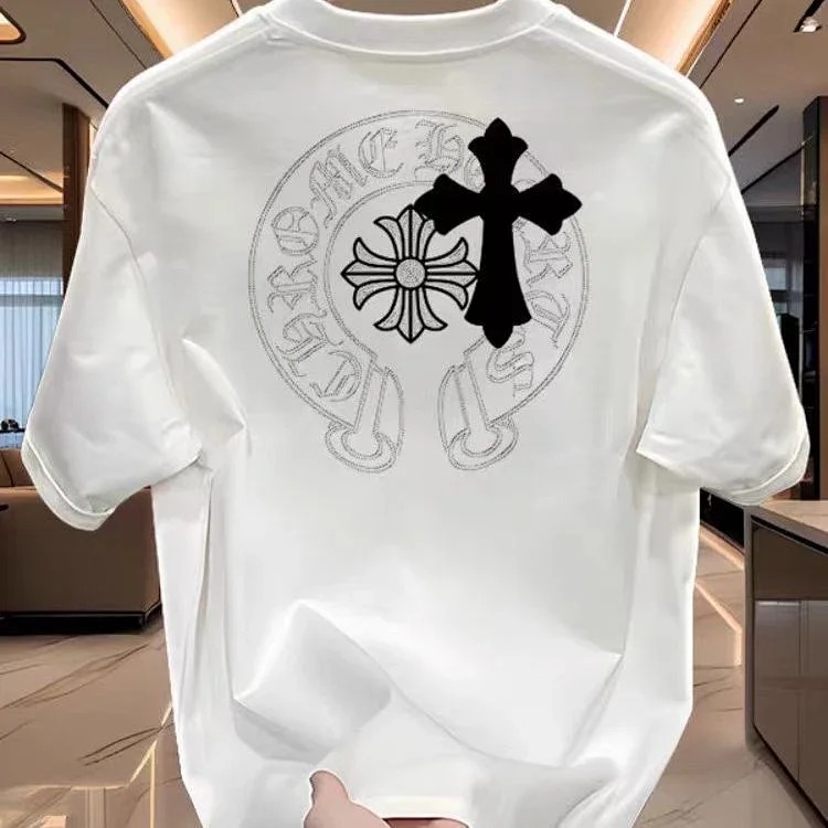Crow Heart Cross Sanskrit Light Luxury Short Sleeve T-shirt Men and Women Same Style CH Short Sleeve Light Luxury Half Sleeve Top