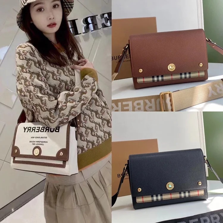 Burberry Crossbody Bag Shoulder Bag for Women Vintage Plaid and Leather Note Crossbody Bag