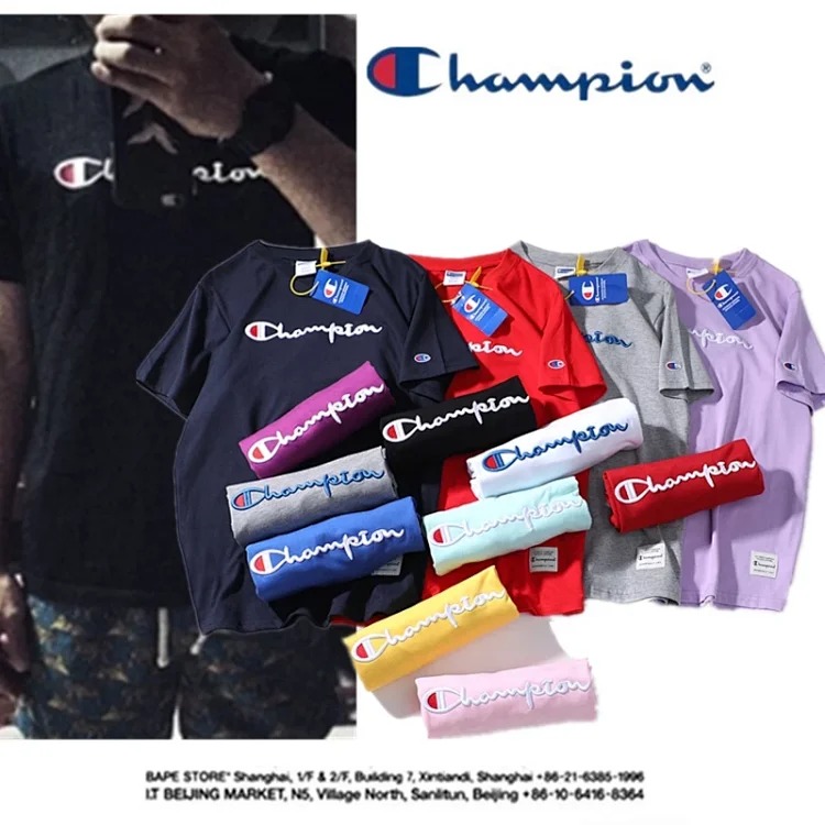 2021ss spring and summer new product champion simple three-dimensional embroidery pure cotton short-sleeved t-shirt male and female couple student tops