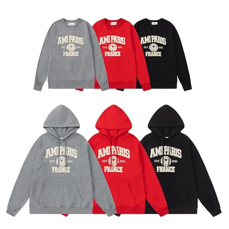 Letter love foam printed hooded sweatshirt for men and women round neck pullover sweatshirt