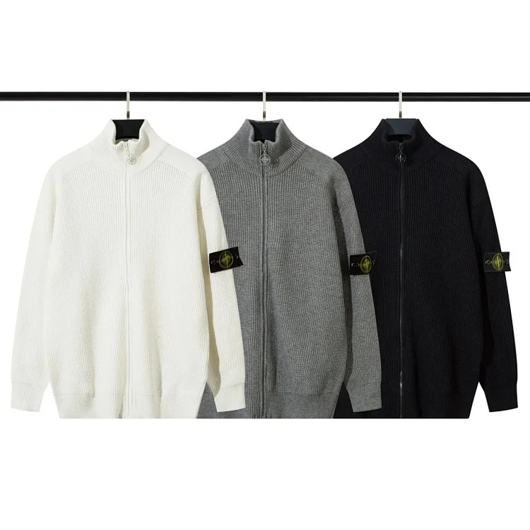 STONE stone European and American functional zipper open chest stand collar knitted autumn and winter versatile casual solid color sweater for men and women ius