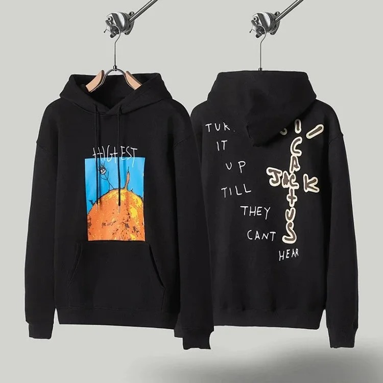 European and American trendy brand Travis Scott Sun Stickman Foamed Velvet Hoodie Sweatshirt Men's and Women's Jacket