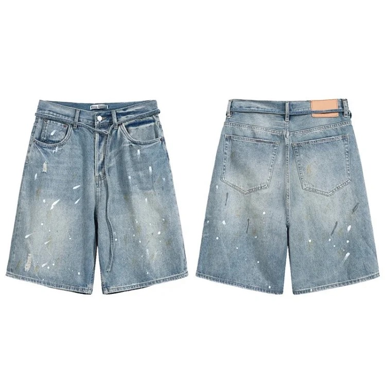 AC washed distressed hand-painted splash denim shorts